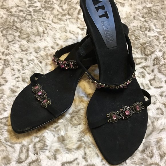 ART EFFECTS LEATHER SUEDE BLACK JEWELS SANDAL - Picture 1 of 4